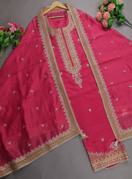Pink Mul Chanderi Semi Stitched Suit
