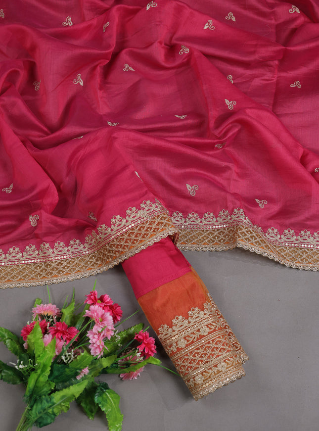 Pink Mul Chanderi Semi Stitched Suit