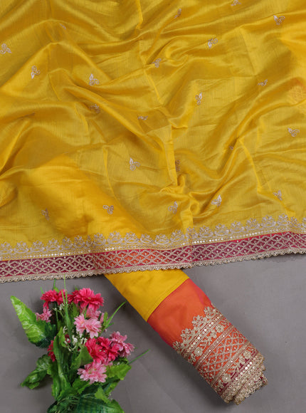 Yellow Mul Chanderi Semi Stitched Suit