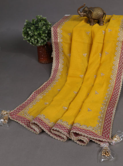 Yellow Mul Chanderi Semi Stitched Suit