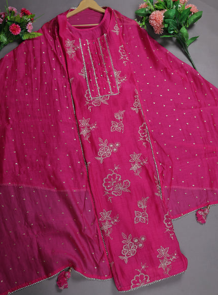 Pink Mul Chanderi Semi Stitched Suit