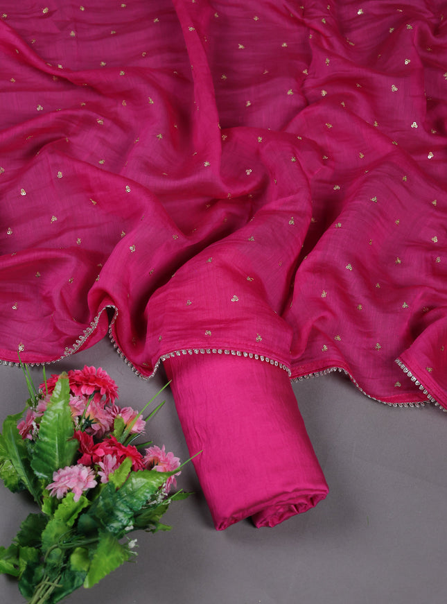Pink Mul Chanderi Semi Stitched Suit