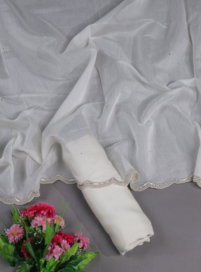 Cream Mul Chanderi Semi Stitched Suit