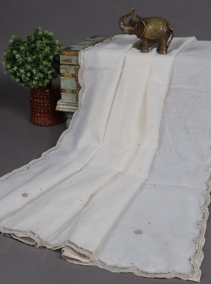 Cream Mul Chanderi Semi Stitched Suit