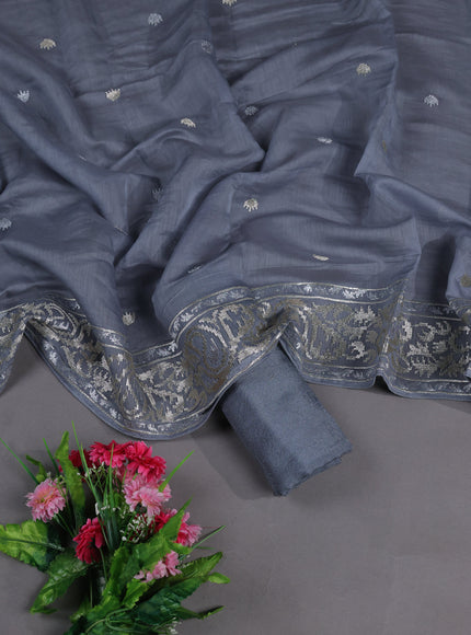 Grey Mul Chanderi Semi Stitched Suit