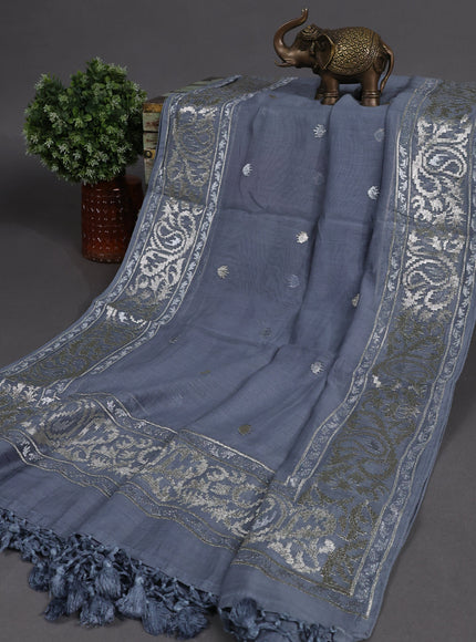 Grey Mul Chanderi Semi Stitched Suit