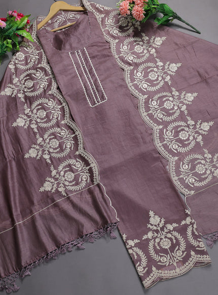 Rosy Brown Mul Chanderi Stitched Suit