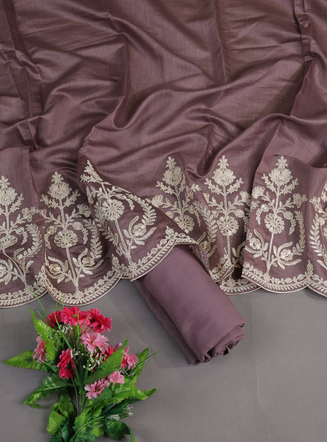 Rosy Brown Mul Chanderi Stitched Suit