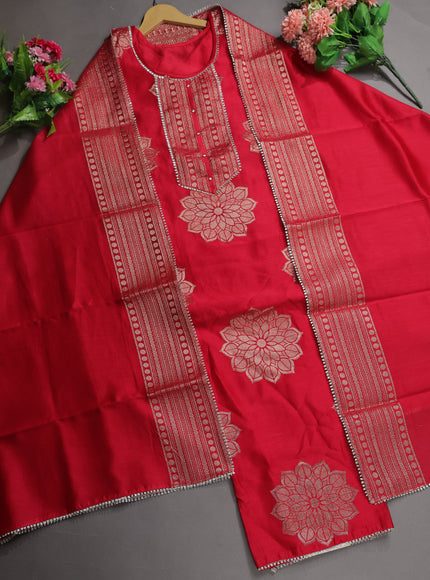 Red Mul Chanderi Stitched Suit