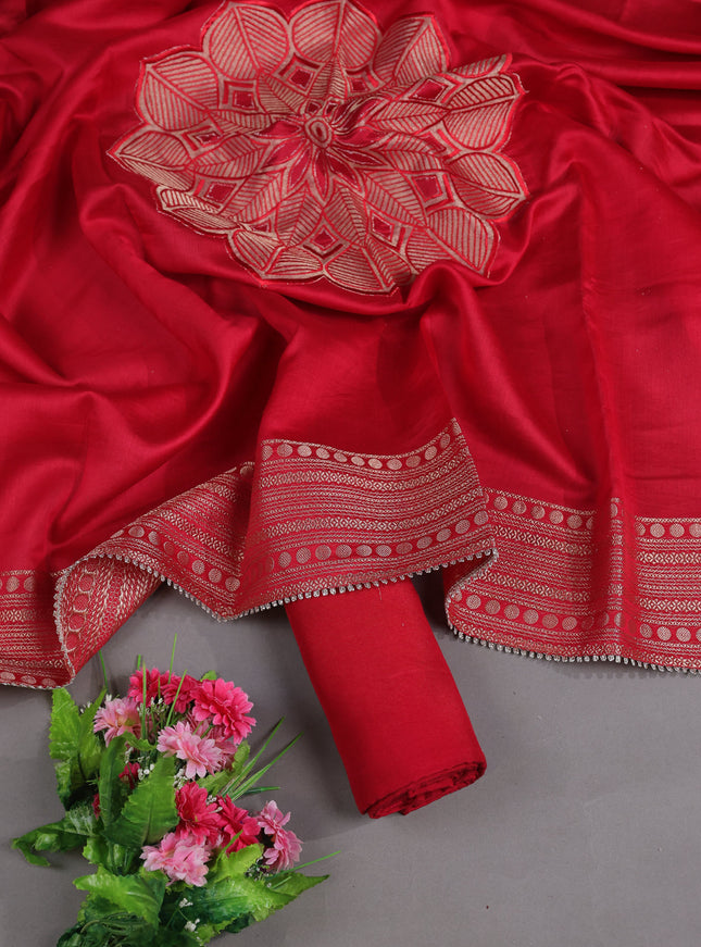 Red Mul Chanderi Stitched Suit