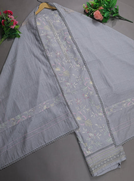 Grey Mul Chanderi Unstitched Suit