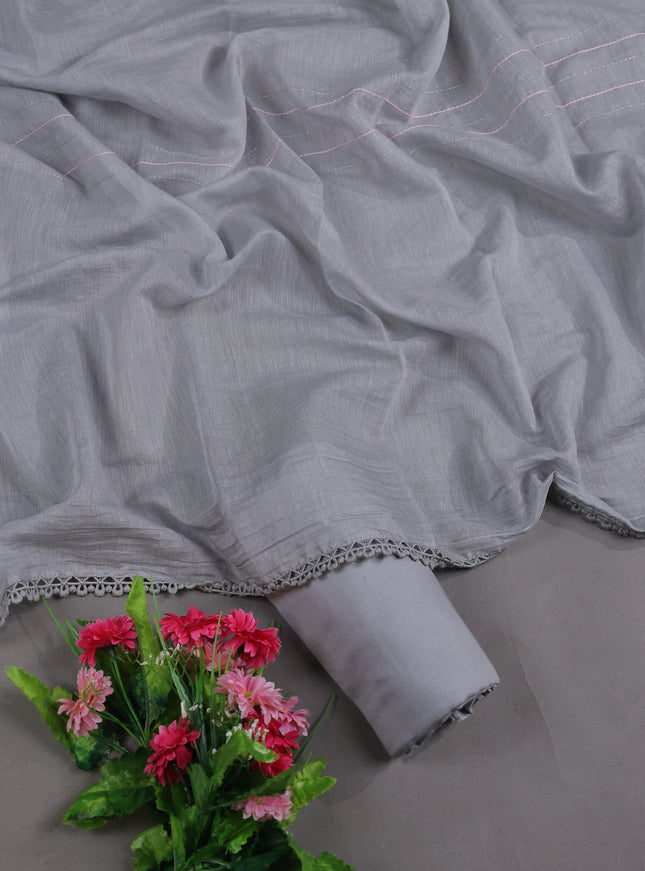 Grey Mul Chanderi Unstitched Suit