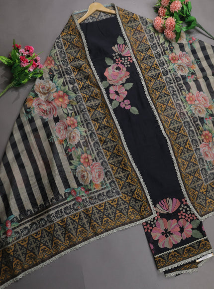 Black Mul Chanderi Unstitched Suit
