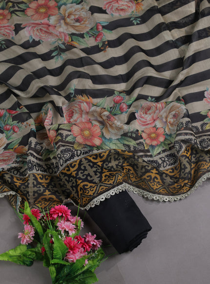 Black Mul Chanderi Unstitched Suit