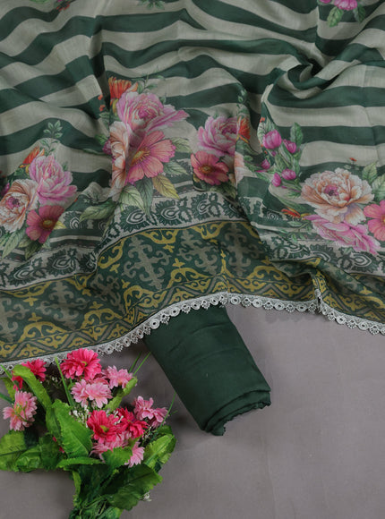 Bottle Green Mul Chanderi Unstitched Suit