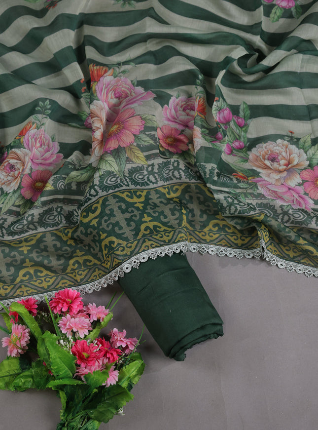 Bottle Green Mul Chanderi Unstitched Suit