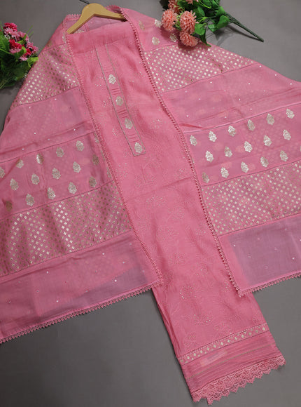 Pink Mul Chanderi Unstitched Suit