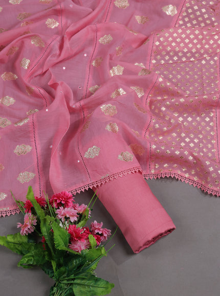 Pink Mul Chanderi Unstitched Suit