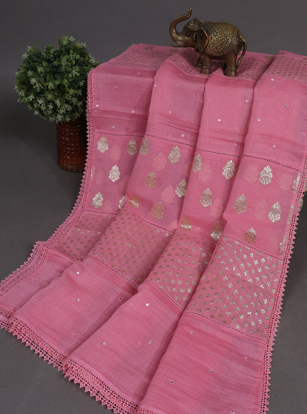 Pink Mul Chanderi Unstitched Suit
