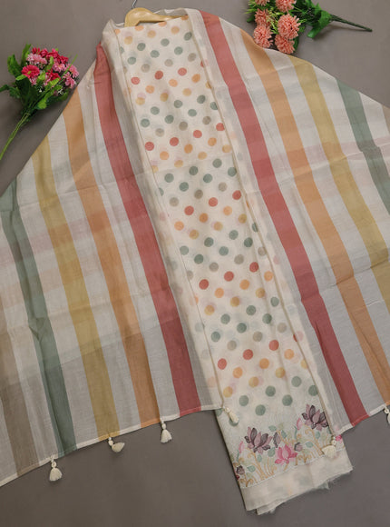 Cream Mul Chanderi Unstitched Suit