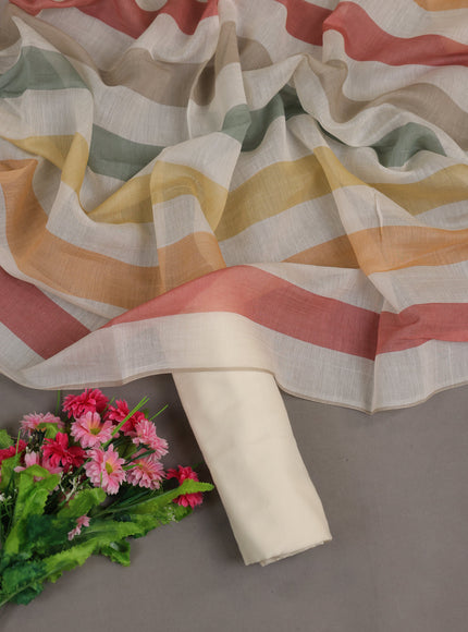 Cream Mul Chanderi Unstitched Suit