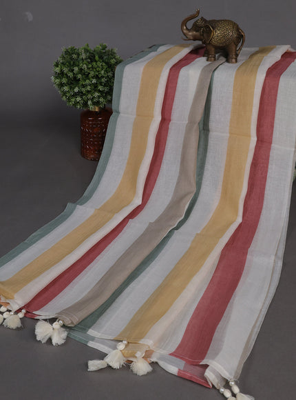 Cream Mul Chanderi Unstitched Suit