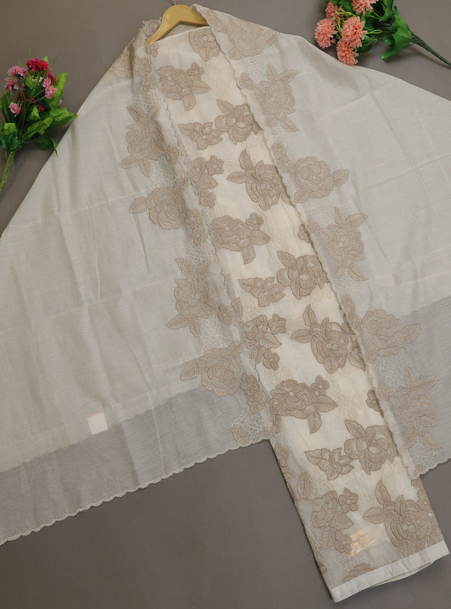 Off White Mul Chanderi Unstitched Suit