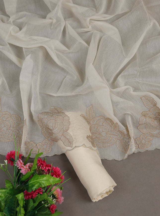 Off White Mul Chanderi Unstitched Suit