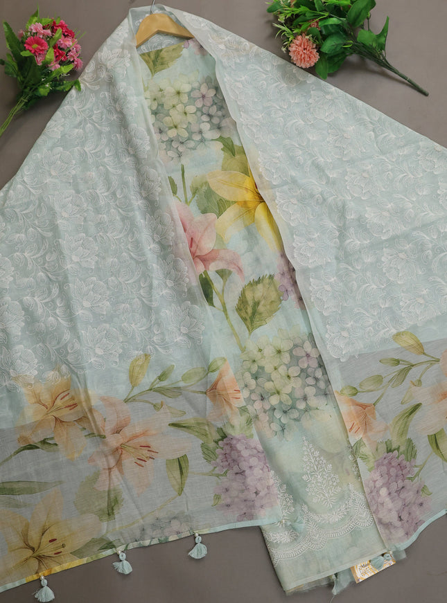Teal Mul Chanderi Unstitched Suit
