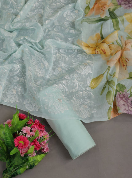 Teal Mul Chanderi Unstitched Suit