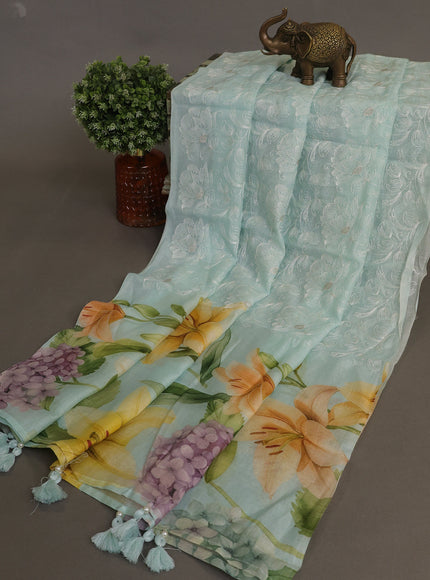 Teal Mul Chanderi Unstitched Suit