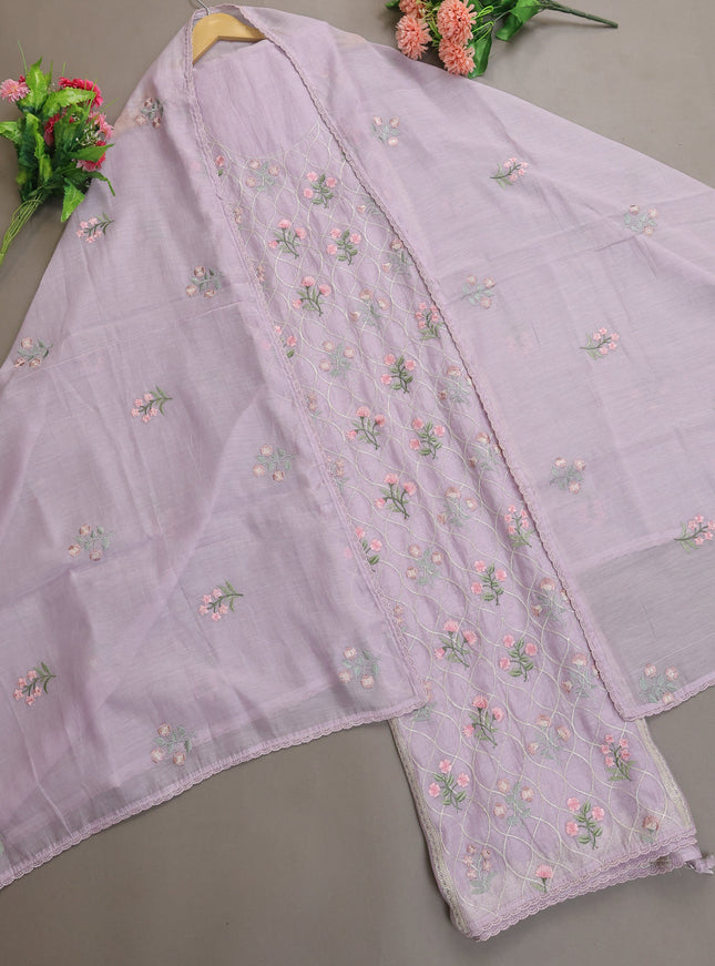 Lavender Mul Chanderi Unstitched Suit