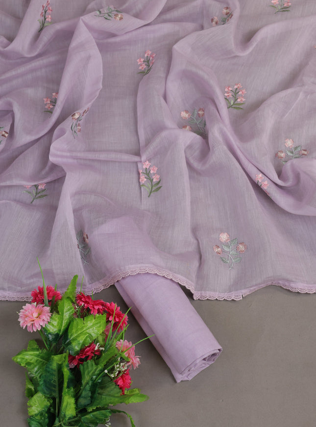 Lavender Mul Chanderi Unstitched Suit