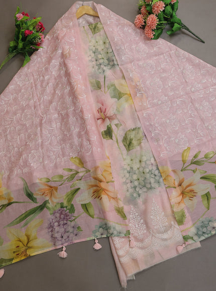Baby Pink Mul Chanderi Unstitched Suit