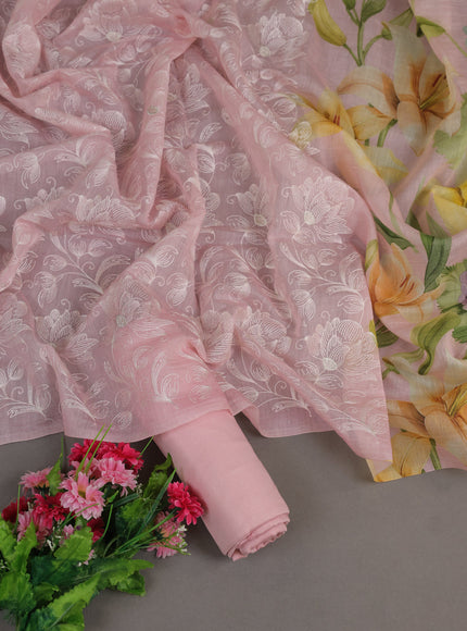 Baby Pink Mul Chanderi Unstitched Suit