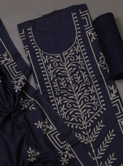 Navy Blue Tussar Silk Unstitched Suit