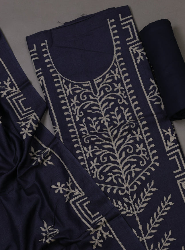 Navy Blue Tussar Silk Unstitched Suit