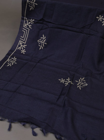Navy Blue Tussar Silk Unstitched Suit