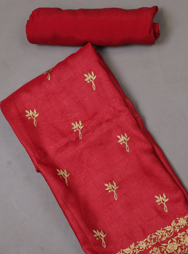 Red Tussar Silk Unstitched Suit