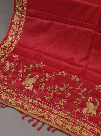 Red Tussar Silk Unstitched Suit