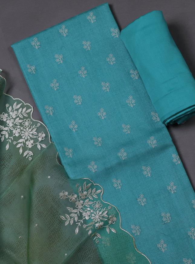 Sky Blue Tussar Silk Unstitched Suit