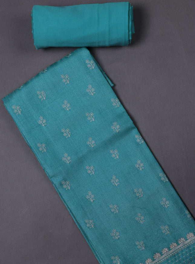 Sky Blue Tussar Silk Unstitched Suit