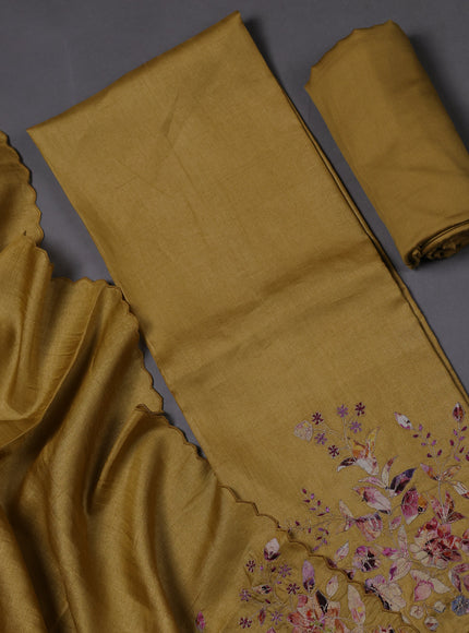 Yellow Tussar Silk Unstitched Suit