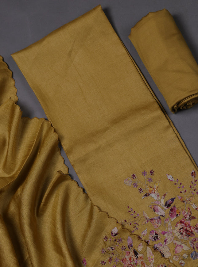Yellow Tussar Silk Unstitched Suit