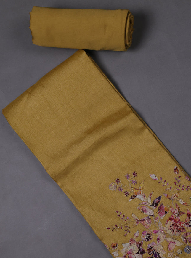 Yellow Tussar Silk Unstitched Suit