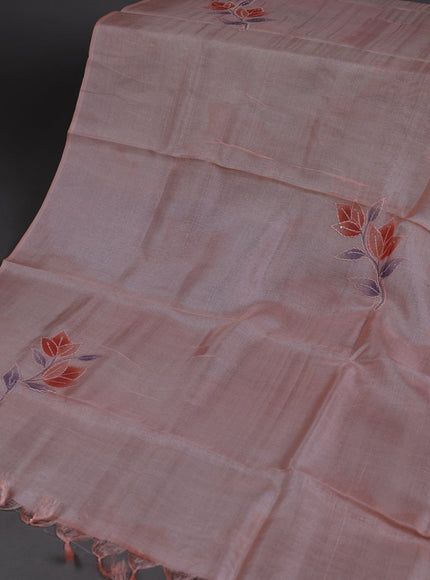 Light Peach Tussar Silk Unstitched Suit