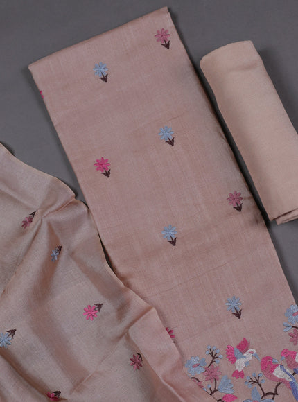 Mild Peach Tussar Silk Unstitched Suit