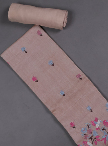 Mild Peach Tussar Silk Unstitched Suit
