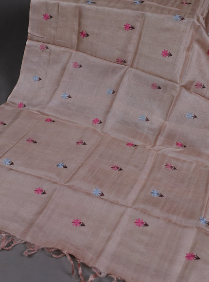 Mild Peach Tussar Silk Unstitched Suit