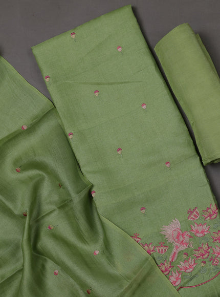 Pista Green Tussar Silk Unstitched Suit